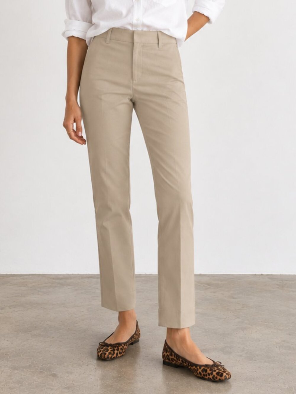 VINCE High Waist Slim Pant Khaki Beige Tech Stretch Ankle Trouser Sz 6 NWOT